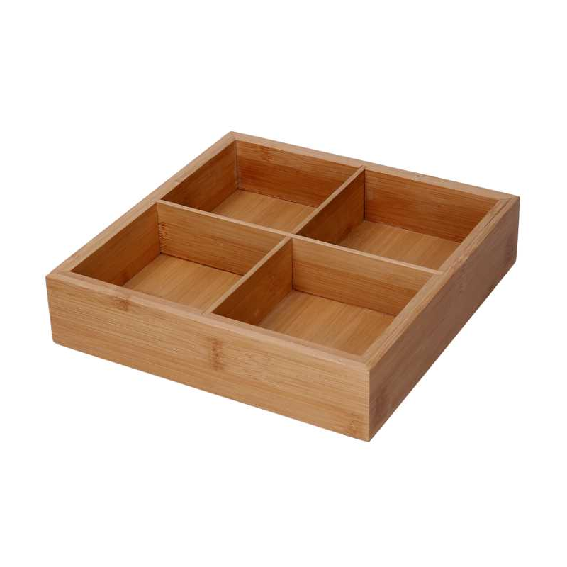Cassetto bambù 4 scomparti naturale quadro cm 21x21h4,8