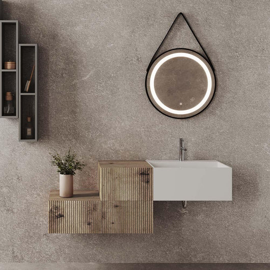 Cassetto sospeso 40 cm rovere naturale con anta cannettata Tevere 