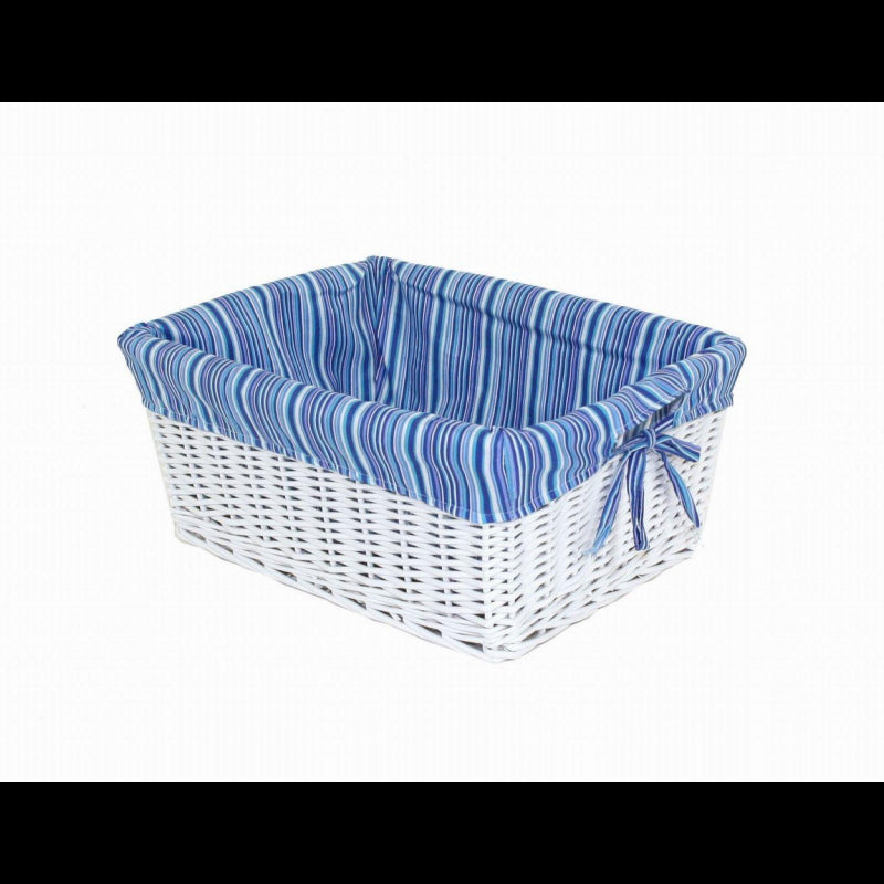 Cassetto vimini bianco fodera righe cm43x33h19