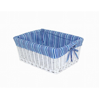 Cassetto vimini bianco fodera righe cm 43x33h19