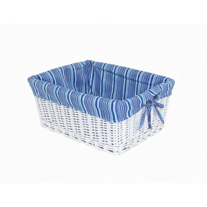 Cassetto vimini bianco fodera righe cm 43x33h19
