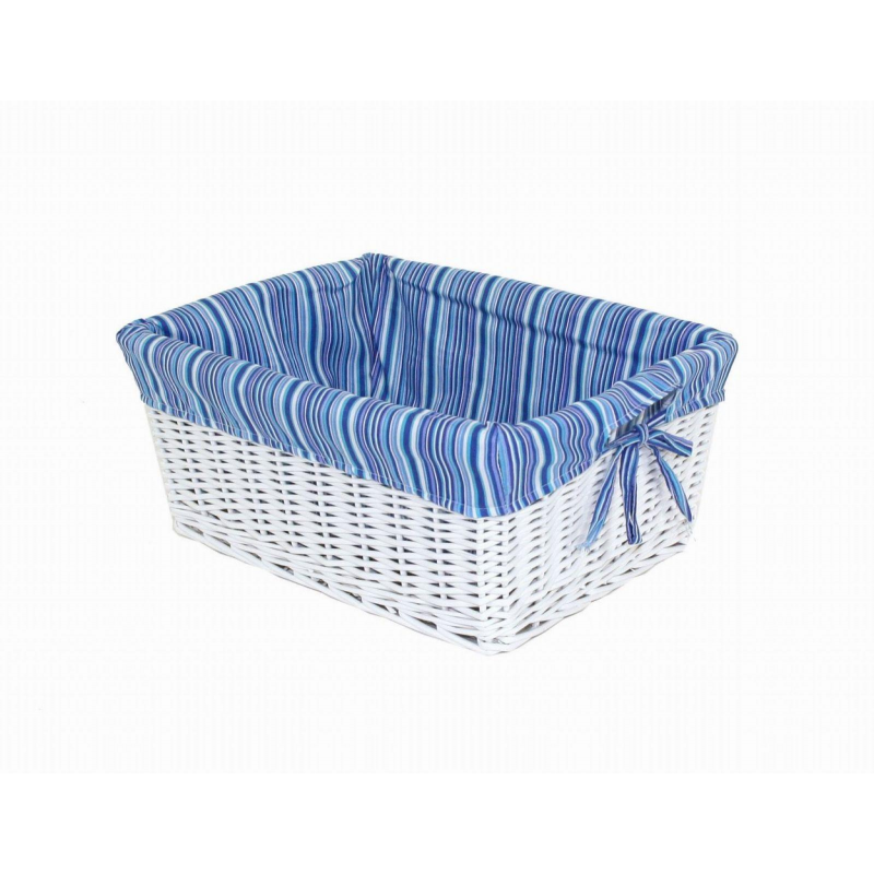 Cassetto vimini bianco fodera righe cm 43x33h19