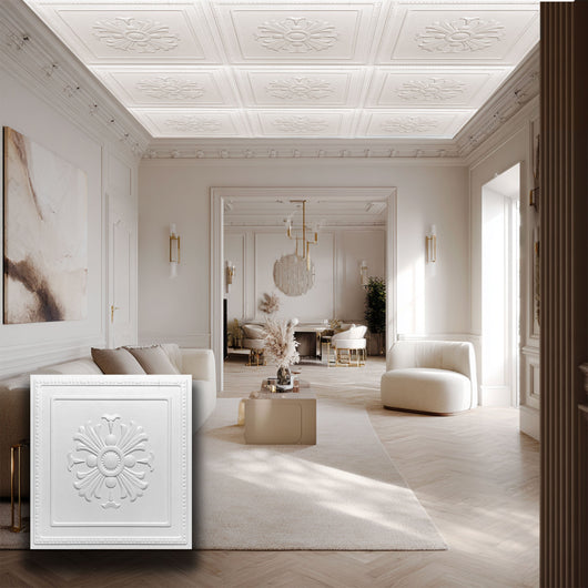 pannello per boiserie a parete, rivestimento cassonato a soffitto e porte in PVC 3D 50X50cm mod. VENICE