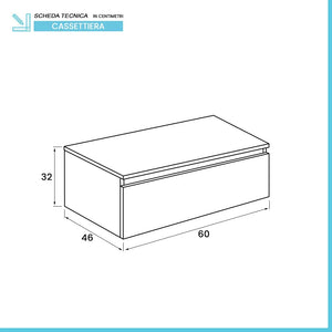 Cassettone sospeso bagno 60 cm blu pastello opaco  Iside