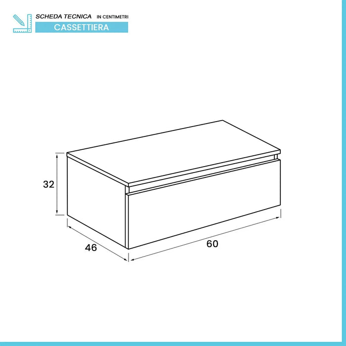 Cassettone sospeso bagno 60 cm blu pastello opaco  Iside