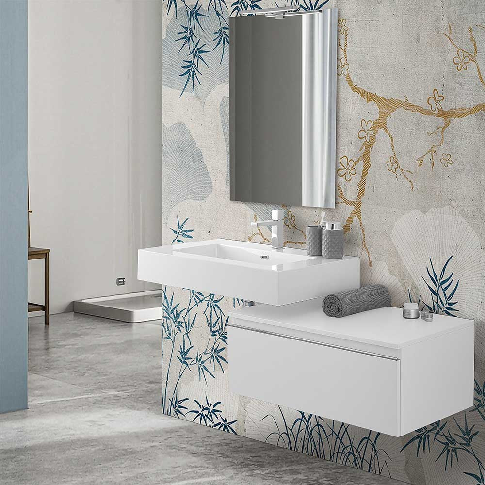 Cassettone sospeso bagno 80 cm bianco lucido Iside 