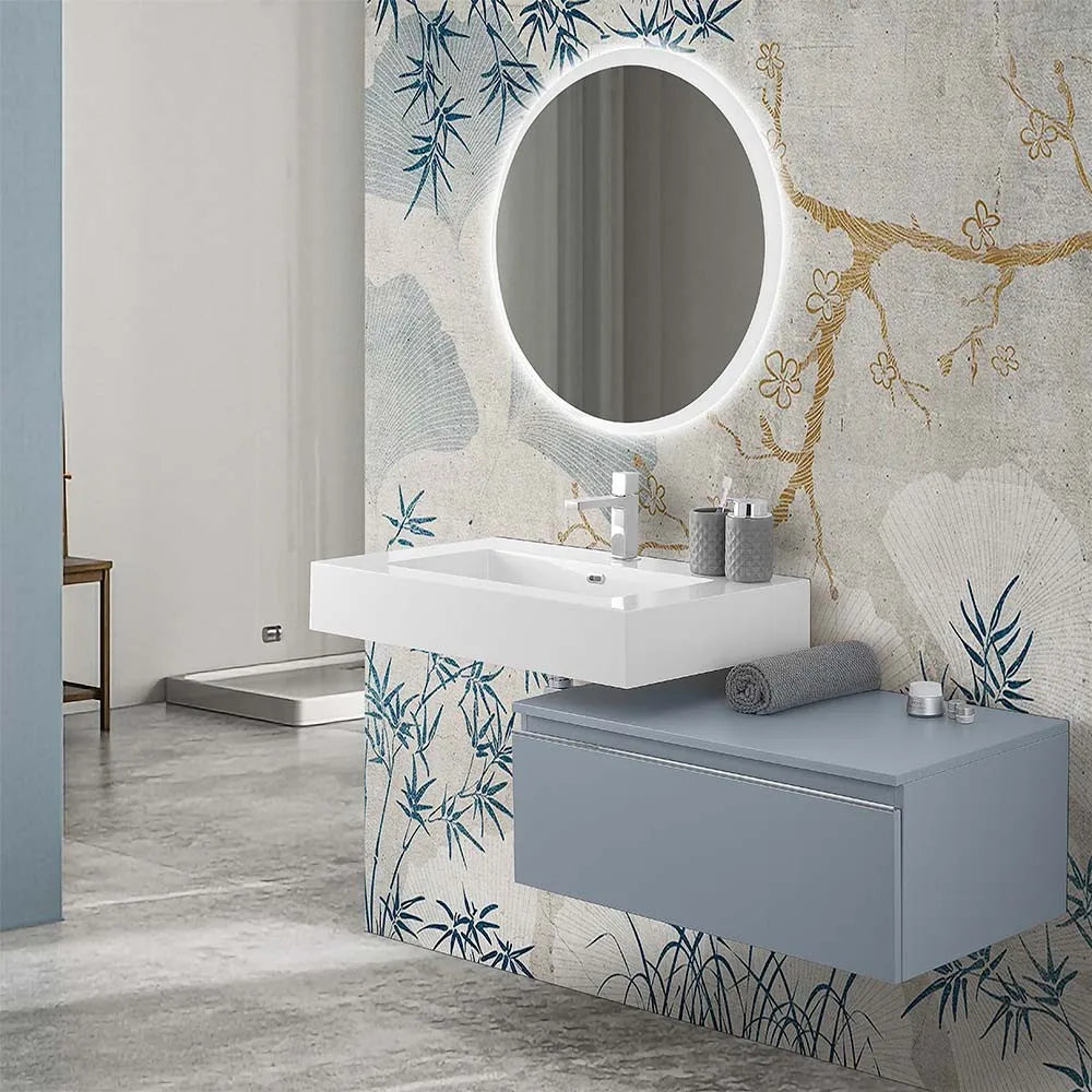 Cassettone sospeso bagno 80 cm blu pastello opaco  Iside