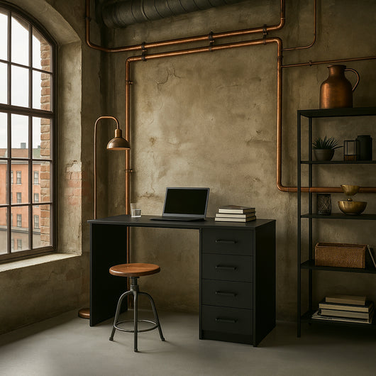 Cassiopea - Scrivania con 4 Cassetti 110x56x73 cm per PC da Ufficio in Legno Nero