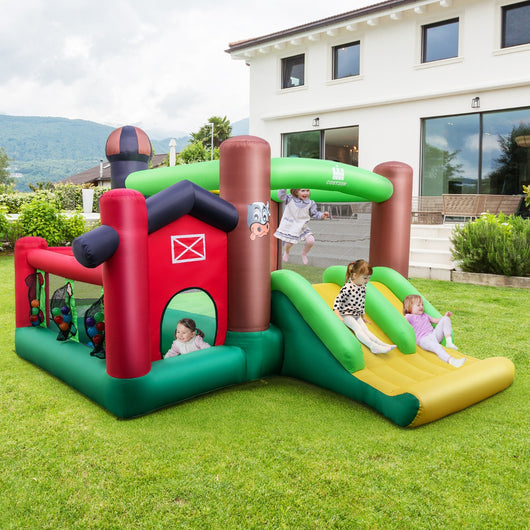 Castello gonfiabile a tema agricolo con soffiatore 680W trampolino canestro basket-Casa gonfiabile per bambini