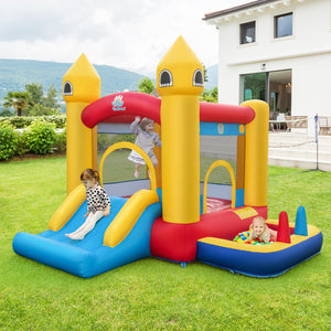 Castello gonfiabile con scivolo area di salto canestro compressore, Gioco gonfiabile per bambini da esterno-Strutture gonfiabili da salto