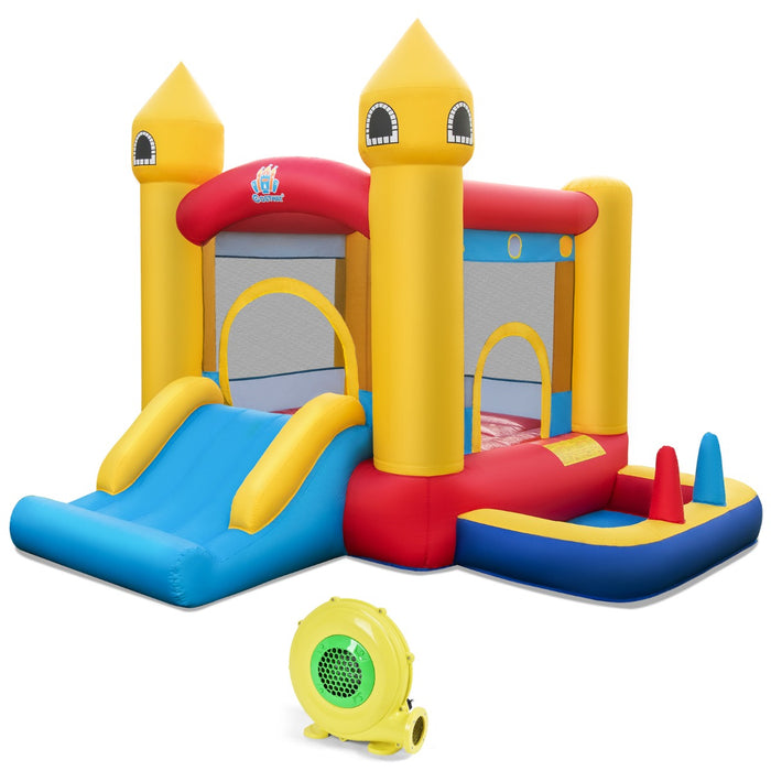Castello gonfiabile con scivolo area di salto canestro compressore, Gioco gonfiabile per bambini da esterno-Strutture gonfiabili da salto