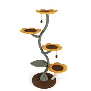 Torre multifunzionale per gatti di girasole con 4 piattaforme a forma di fiore, Torre mobili arrampicata per gatti-Alberi Tiragraffi