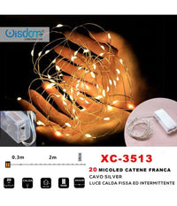 Catena 20 Microled A Batteria Cavo Silver Luce Calda Fissa+intermittente Xc-3513         