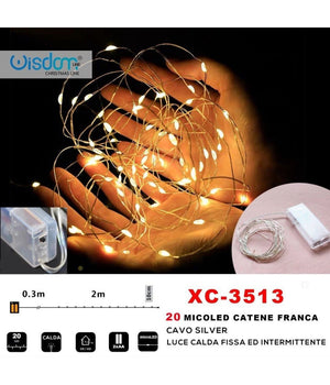 Catena 20 Microled A Batteria Cavo Silver Luce Calda Fissa+intermittente Xc-3513         