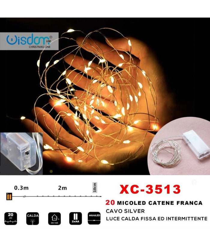 Catena 20 Microled A Batteria Cavo Silver Luce Calda Fissa+intermittente Xc-3513         