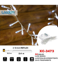 Catena 24led A Batteria Cavo Trasparente Luce Bianca Fissa+intermittente Xc-3473         