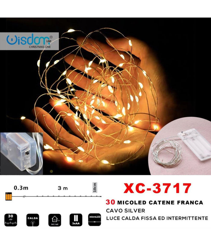 Catena 30 Microled A Batteria Cavo Silver Luce Calda Fissa+intermittente Xc-3717         
