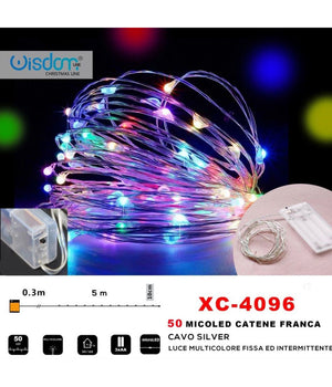 Catena 50 Microled A Batteria Luce Multicolore Fissa + Intermittente Xc-4096         