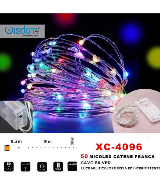 Catena 50 Microled A Batteria Luce Multicolore Fissa + Intermittente Xc-4096         