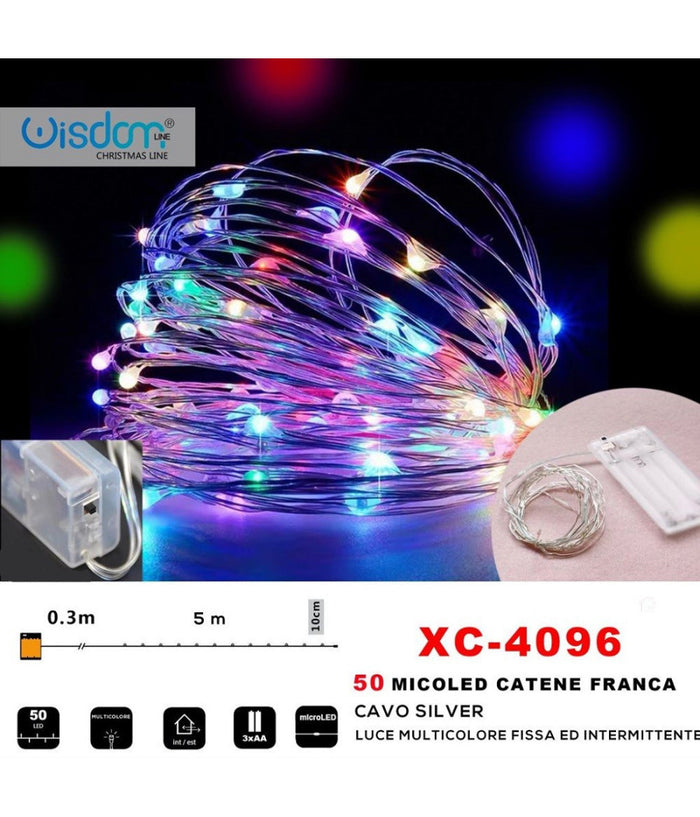 Catena 50 Microled A Batteria Luce Multicolore Fissa + Intermittente Xc-4096         