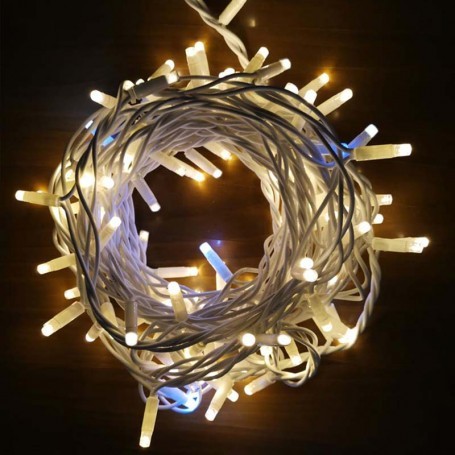 Catena bianca luminosa bianca calda 10 metri 100 led con 10 FLASH BLU luci di Natale da esterno ip44 - ZENCOCCO