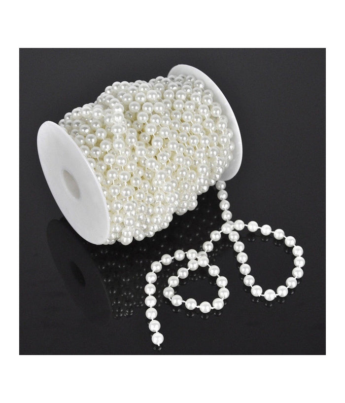 Catena Decorativa Natale Perline Plastica Decorazione Albero Bianca 10mmx3m         