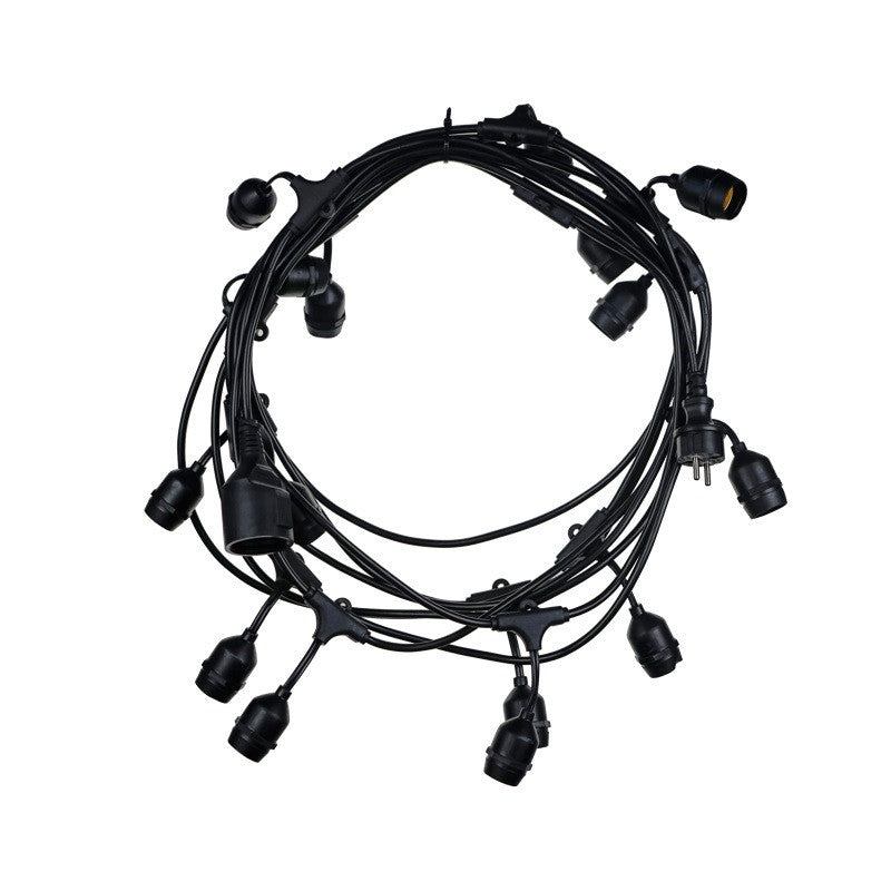 Catena di Luci Fiesta con 15 Portalampade – Gomma Nera, E27, IP44, Esterni – GDLC
