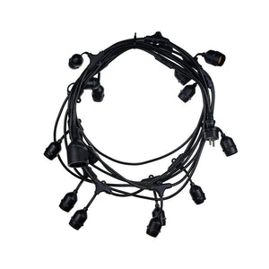 Catena di Luci Fiesta con 15 Portalampade – Gomma Nera, E27, IP44, Esterni – GDLC