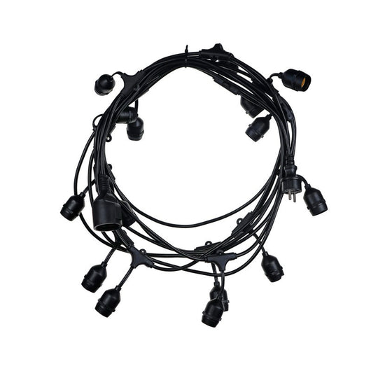 Catena di Luci Fiesta con 15 Portalampade – Gomma Nera, E27, IP44, Esterni – GDLC