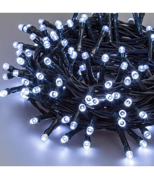 Catena Luci A Led Luminosa Natalizia Metri 240 Led Bianco Freddo Con Giochi Luce         