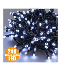 Catena Luci A Led Luminosa Natalizia Metri 240 Led Bianco Freddo Con Giochi Luce         