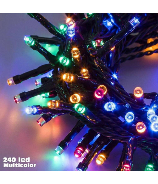 Catena Luci A Led Luminosa Natalizia Metri 240 Led Multicolor Con 7 Giochi Luce         