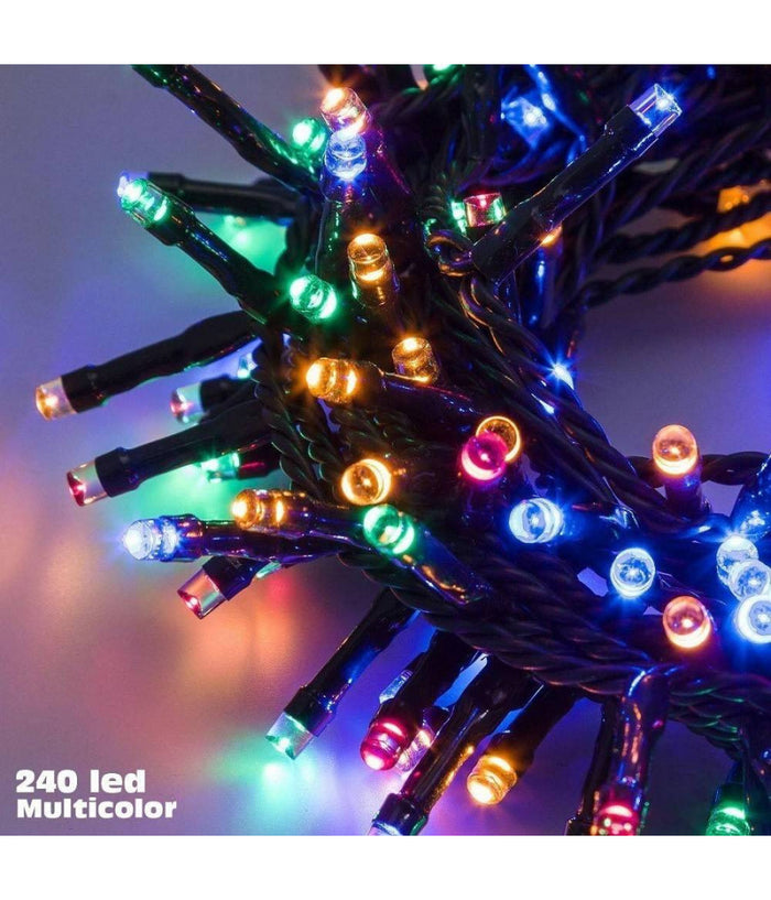 Catena Luci A Led Luminosa Natalizia Metri 240 Led Multicolor Con 7 Giochi Luce         