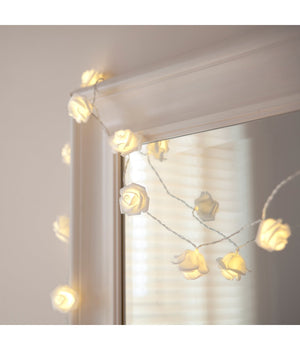 Catena Luci Luminosa Con 10 Led A Forma Di Rosa Bianca Alimentazione A Batteria         