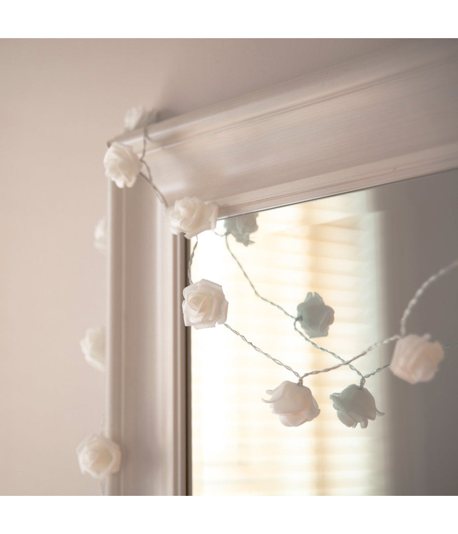 Catena Luci Luminosa Con 10 Led A Forma Di Rosa Bianca Alimentazione A Batteria         