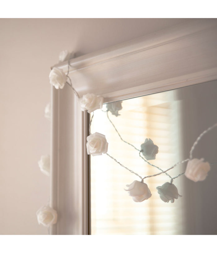 Catena Luci Luminosa Con 10 Led A Forma Di Rosa Bianca Alimentazione A Batteria         