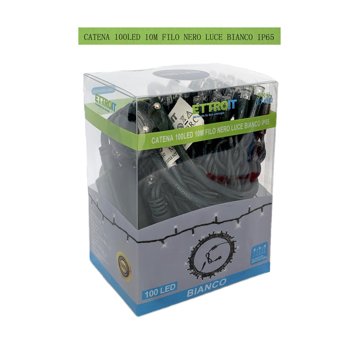 catena luminosa 100 led 10 metri filo nero luce bianco ip65 /ET4102 - ETTROIT