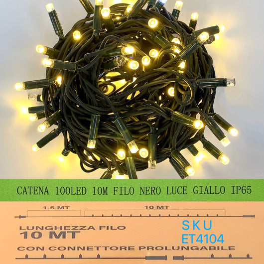 catena luminosa 100 led 10 metri filo nero luce giallo ip65 /ET4104 - ETTROIT
