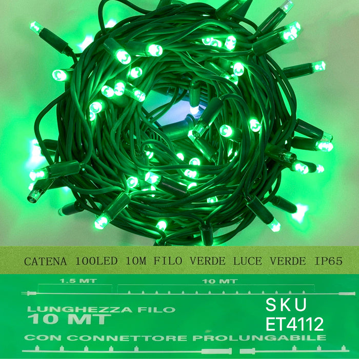 catena luminosa 100 led 10 metri filo verde luce verde ip65 /ET4112 - ETTROIT