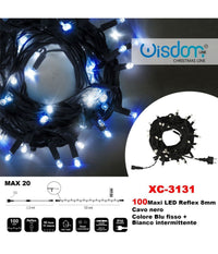 Catena Luminosa 100 Luci Led Lucciole Blu Fisso + Bianco Intermittente Xc-3131         