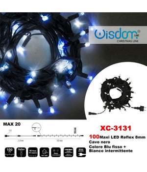 Catena Luminosa 100 Luci Led Lucciole Blu Fisso + Bianco Intermittente Xc-3131         