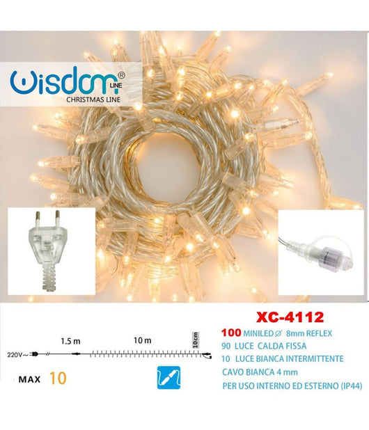 Catena Luminosa 100 Luci Led Lucciole Caldo Fisso + Bianco Intermittente Xc-4112         