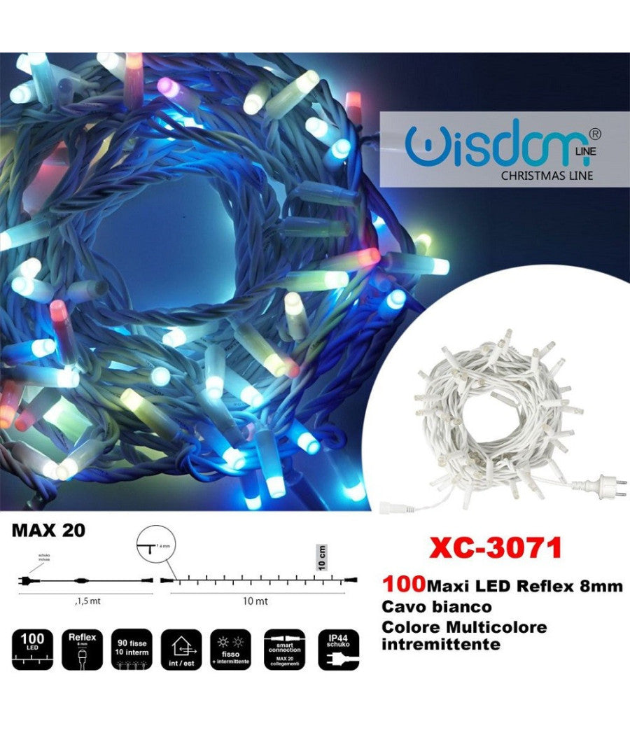 Catena Luminosa 100 Luci Led Lucciole Colore Multicolore Intermittente Xc-3071         