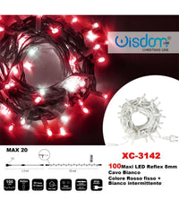Catena Luminosa 100 Luci Led Lucciole Rosso Fisso + Bianco Intermittente Xc-3142         