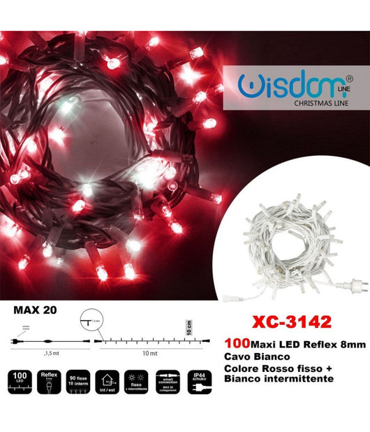 Catena Luminosa 100 Luci Led Lucciole Rosso Fisso + Bianco Intermittente Xc-3142         