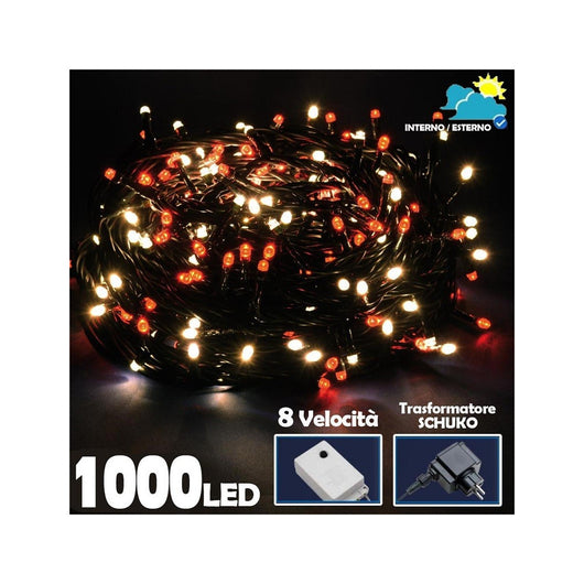 Trade Shop - Catena Luminosa 1000 Luci Led Albero Di Natale Lucciole Bianco Caldo Rosso Esterno -