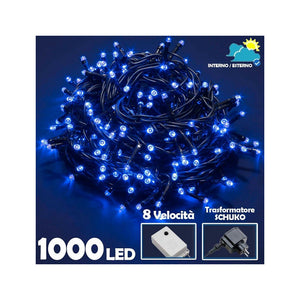 Trade Shop - Catena Luminosa 1000 Luci Led Lucciole Blu Controller 8 Funzioni Interno Esterno -