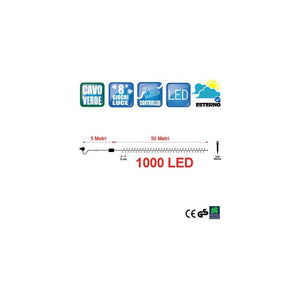 Trade Shop - Catena Luminosa 1000 Luci Led Lucciole Blu Controller 8 Funzioni Interno Esterno -