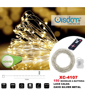 Catena Luminosa 150 Microled A Batteria Cavo Silver Metal Luce Calda Xc-4107         