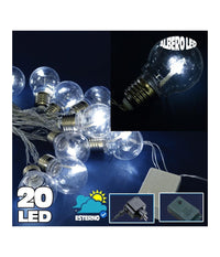 Catena Luminosa 20 Bulbi Forma Lampadina Trasparente A Led Bianco Freddo Albero         